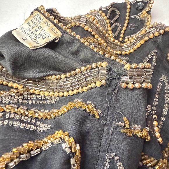 Laurence Kazar 2XL Vintage Black and Silver Silk Beaded Blouse - Picture 6 of 6